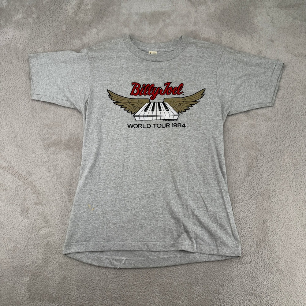 VTG 80s Screen Stars Billy Joel Keeping The Faith World Tour Shirt Mens L Gray